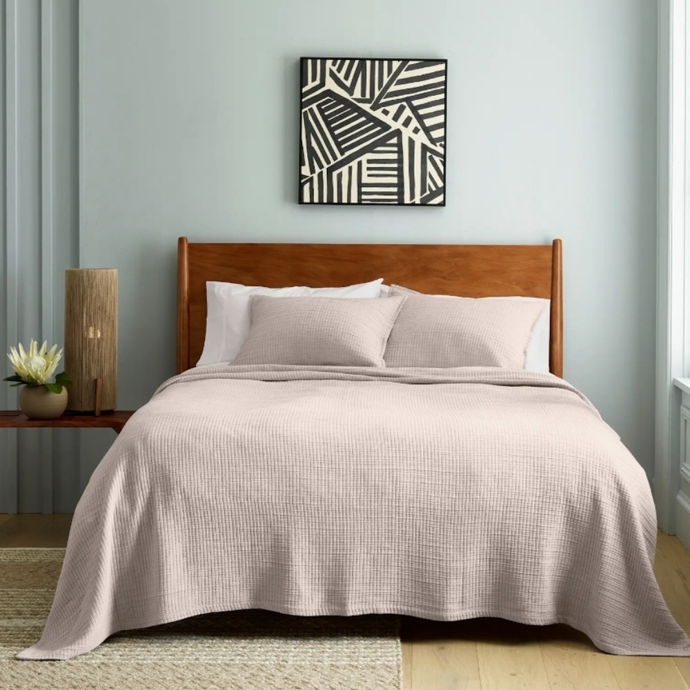 Quince Organic Ribbed Cotton Coverlet Set - 3 pieces - Full/Queen - Sand - Picture 3 of 13